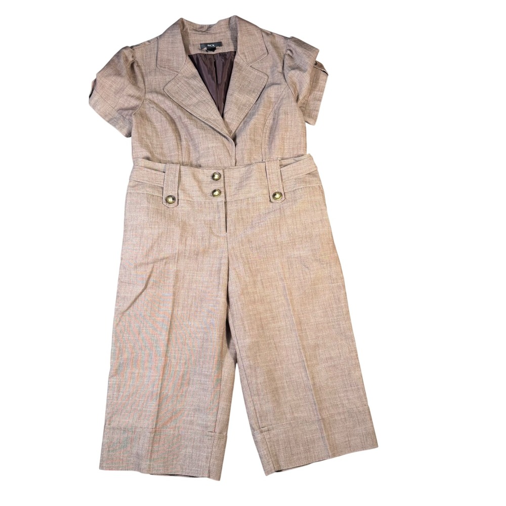 BCX Brown Suit Set Blazer & Bermuda Shorts 2 Piece ASO Amanda Bynes Womens Med 7
